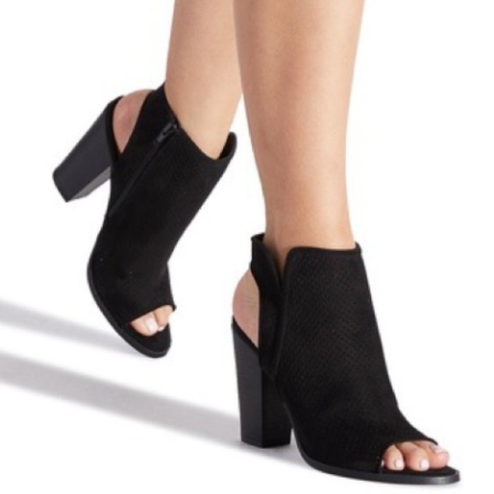 black heeled, peep-toe sandal, 8  "miranda"